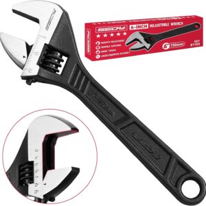 SEDY 6-Inch Adjustable Wrench, Black Oxide Finish Wide Jaw Spanner with Inch/Metric Scale, Premium Drop Forged Steel for Automotive Plumbing and Household Repairs
